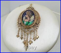Antique Victorian Portrait Pendant 14k Gold Hand Painted by Limoges Dangles