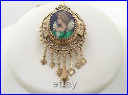 Antique Victorian Portrait Pendant 14k Gold Hand Painted by Limoges Dangles