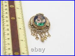 Antique Victorian Portrait Pendant 14k Gold Hand Painted by Limoges Dangles