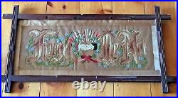 Antique Victorian Punched Paper Sampler Motto Forget Me Not with Clasped Hands