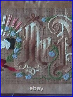 Antique Victorian Punched Paper Sampler Motto Forget Me Not with Clasped Hands
