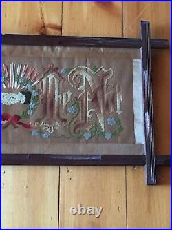 Antique Victorian Punched Paper Sampler Motto Forget Me Not with Clasped Hands