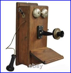 Antique Victorian Quartersawn Oak Hand Crank Candlestick Phone Wall Telephone