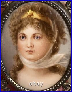 Antique Victorian REDDALL & CO Sterling Hand Painted Portrait Cameo BELT BUCKLE