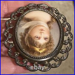 Antique Victorian REDDALL & CO Sterling Hand Painted Portrait Cameo BELT BUCKLE