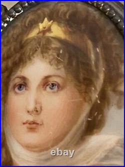 Antique Victorian REDDALL & CO Sterling Hand Painted Portrait Cameo BELT BUCKLE