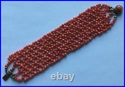 Antique Victorian Red Salmon Hand Woven Bracelet 26.6 grams 7 Long 39 mm Wide