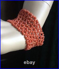 Antique Victorian Red Salmon Hand Woven Bracelet 26.6 grams 7 Long 39 mm Wide