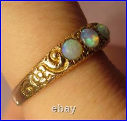 Antique Victorian Repousse Hand Carved Floral Genuine Opal Bezel Artdeco 9k Ring