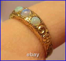 Antique Victorian Repousse Hand Carved Floral Genuine Opal Bezel Artdeco 9k Ring