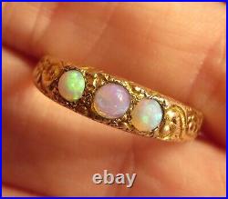 Antique Victorian Repousse Hand Carved Floral Genuine Opal Bezel Artdeco 9k Ring