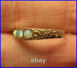 Antique Victorian Repousse Hand Carved Floral Genuine Opal Bezel Artdeco 9k Ring