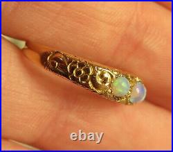 Antique Victorian Repousse Hand Carved Floral Genuine Opal Bezel Artdeco 9k Ring