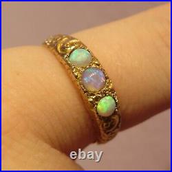 Antique Victorian Repousse Hand Carved Floral Genuine Opal Bezel Artdeco 9k Ring