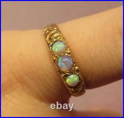 Antique Victorian Repousse Hand Carved Floral Genuine Opal Bezel Artdeco 9k Ring