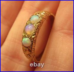 Antique Victorian Repousse Hand Carved Floral Genuine Opal Bezel Artdeco 9k Ring