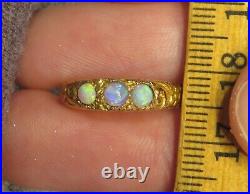 Antique Victorian Repousse Hand Carved Floral Genuine Opal Bezel Artdeco 9k Ring
