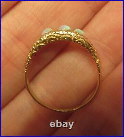 Antique Victorian Repousse Hand Carved Floral Genuine Opal Bezel Artdeco 9k Ring