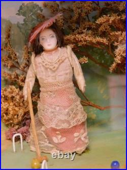 Antique Victorian Roombox Diorama Dolls Playing Croquet Hand Made Painted