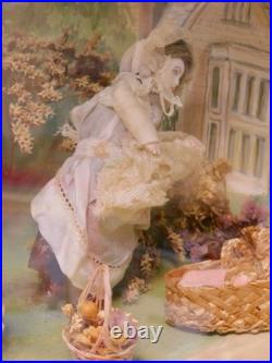 Antique Victorian Roombox Diorama Dolls Playing Croquet Hand Made Painted