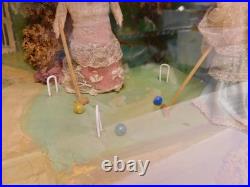 Antique Victorian Roombox Diorama Dolls Playing Croquet Hand Made Painted