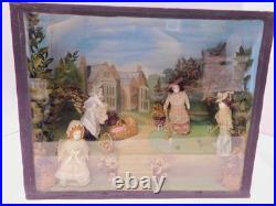 Antique Victorian Roombox Diorama Dolls Playing Croquet Hand Made Painted
