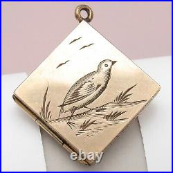 Antique Victorian Rose Gold Filled GF Plover Bird Hand Etched Locket Pendant