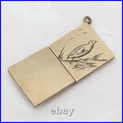 Antique Victorian Rose Gold Filled GF Plover Bird Hand Etched Locket Pendant