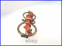 Antique Victorian Rose Gold Filled Hand Wired 2 Branch Coral Brooch Pin C-clasp