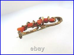 Antique Victorian Rose Gold Filled Hand Wired 2 Branch Coral Brooch Pin C-clasp