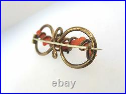 Antique Victorian Rose Gold Filled Hand Wired 2 Branch Coral Brooch Pin C-clasp
