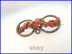 Antique Victorian Rose Gold Filled Hand Wired 2 Branch Coral Brooch Pin C-clasp
