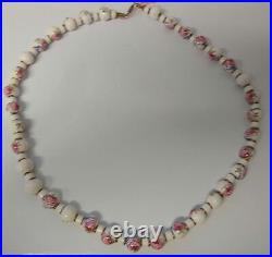 Antique Victorian Roses Hand Painted Beads Porcelain Necklace