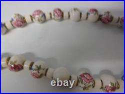 Antique Victorian Roses Hand Painted Beads Porcelain Necklace