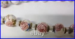 Antique Victorian Roses Hand Painted Beads Porcelain Necklace