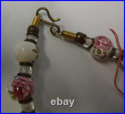 Antique Victorian Roses Hand Painted Beads Porcelain Necklace