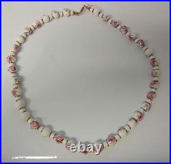 Antique Victorian Roses Hand Painted Beads Porcelain Necklace