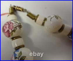 Antique Victorian Roses Hand Painted Beads Porcelain Necklace