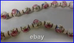 Antique Victorian Roses Hand Painted Beads Porcelain Necklace