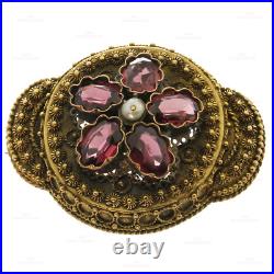 Antique Victorian Rubellite 15k Yellow Gold Hand-Made Filligree Pendant Brooch