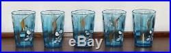 Antique Victorian Ruffled Blue Hand Painted Pitcher 5 Glass Lemonade/ Water Set