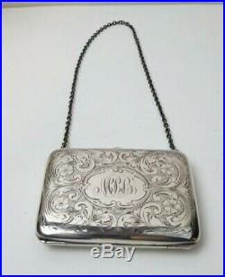 Antique Victorian STERLING SILVER Calling Card Case Wallet Purse Hand Chased