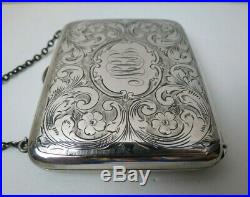 Antique Victorian STERLING SILVER Calling Card Case Wallet Purse Hand Chased