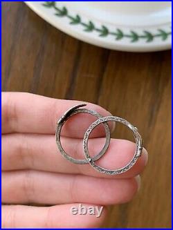 Antique Victorian STERLING SILVER Fede Gimmel RING Movable Clasping Hands 2 Band