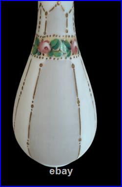 Antique Victorian Satin Glass Vase Hand Painted Delicate Floral & Gilded Designs