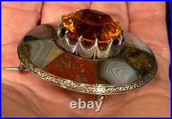Antique Victorian Scottish Agate Cairngorm Sash Kilt Brooch Pin