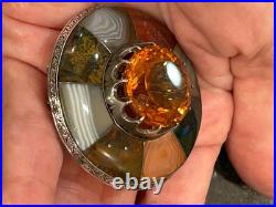 Antique Victorian Scottish Agate Cairngorm Sash Kilt Brooch Pin