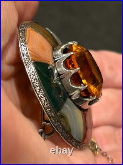 Antique Victorian Scottish Agate Cairngorm Sash Kilt Brooch Pin