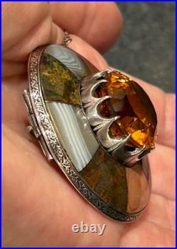 Antique Victorian Scottish Agate Cairngorm Sash Kilt Brooch Pin