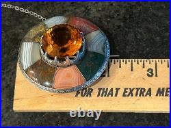 Antique Victorian Scottish Agate Cairngorm Sash Kilt Brooch Pin